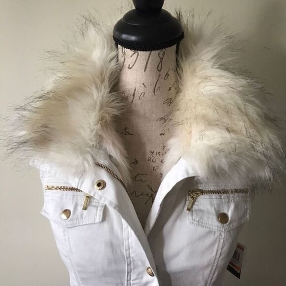 NWT INC Vintage Gorgeous Petite M Convertible Faux-Fur Anorak Vest White 4 in 1 - Picture 8 of 12